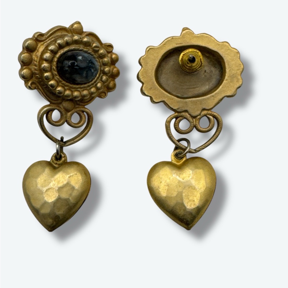 Vintage 1990e Gold Heart Drop Earrings - Picture 4 of 4